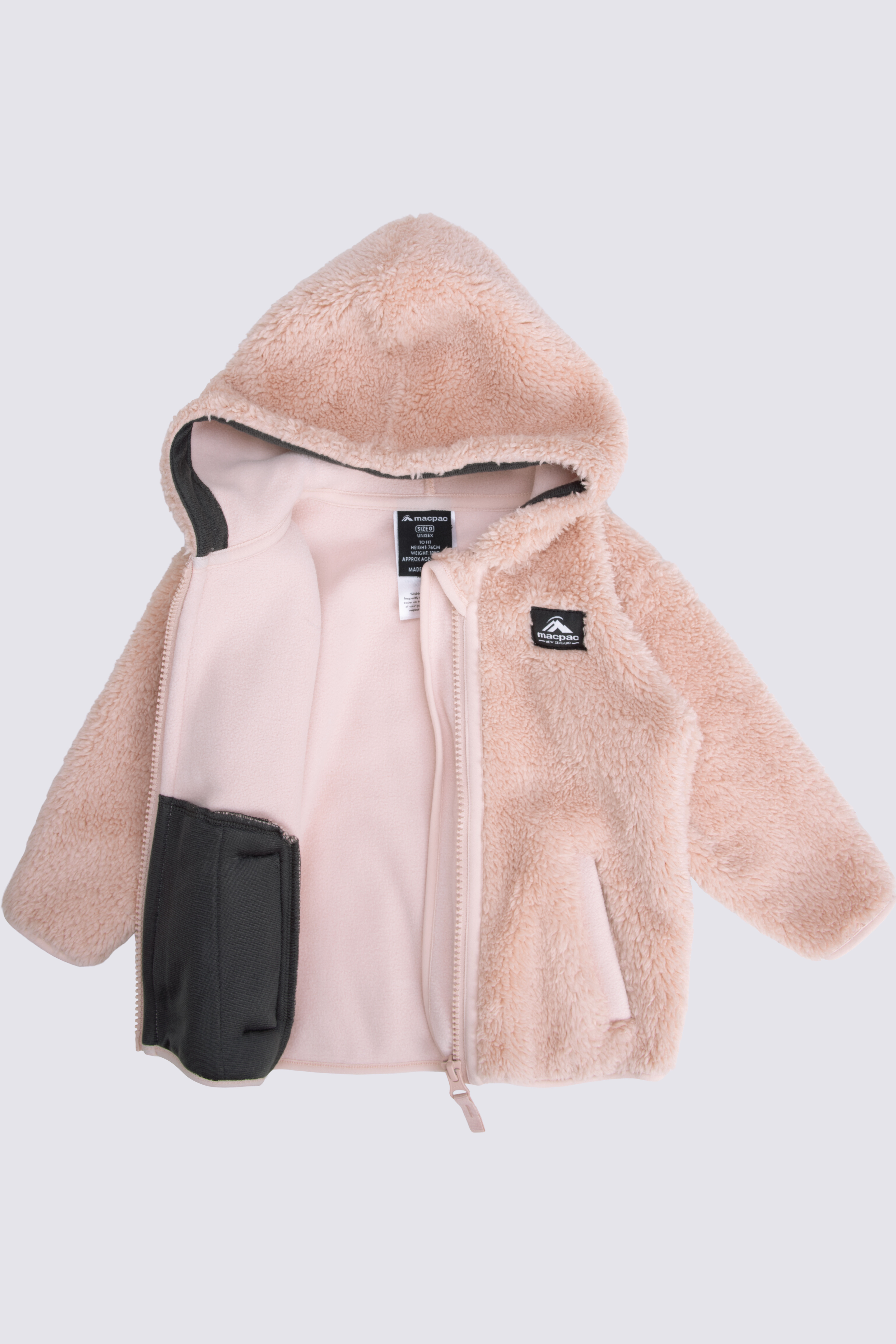 Baby fleece jacket with hood clearance