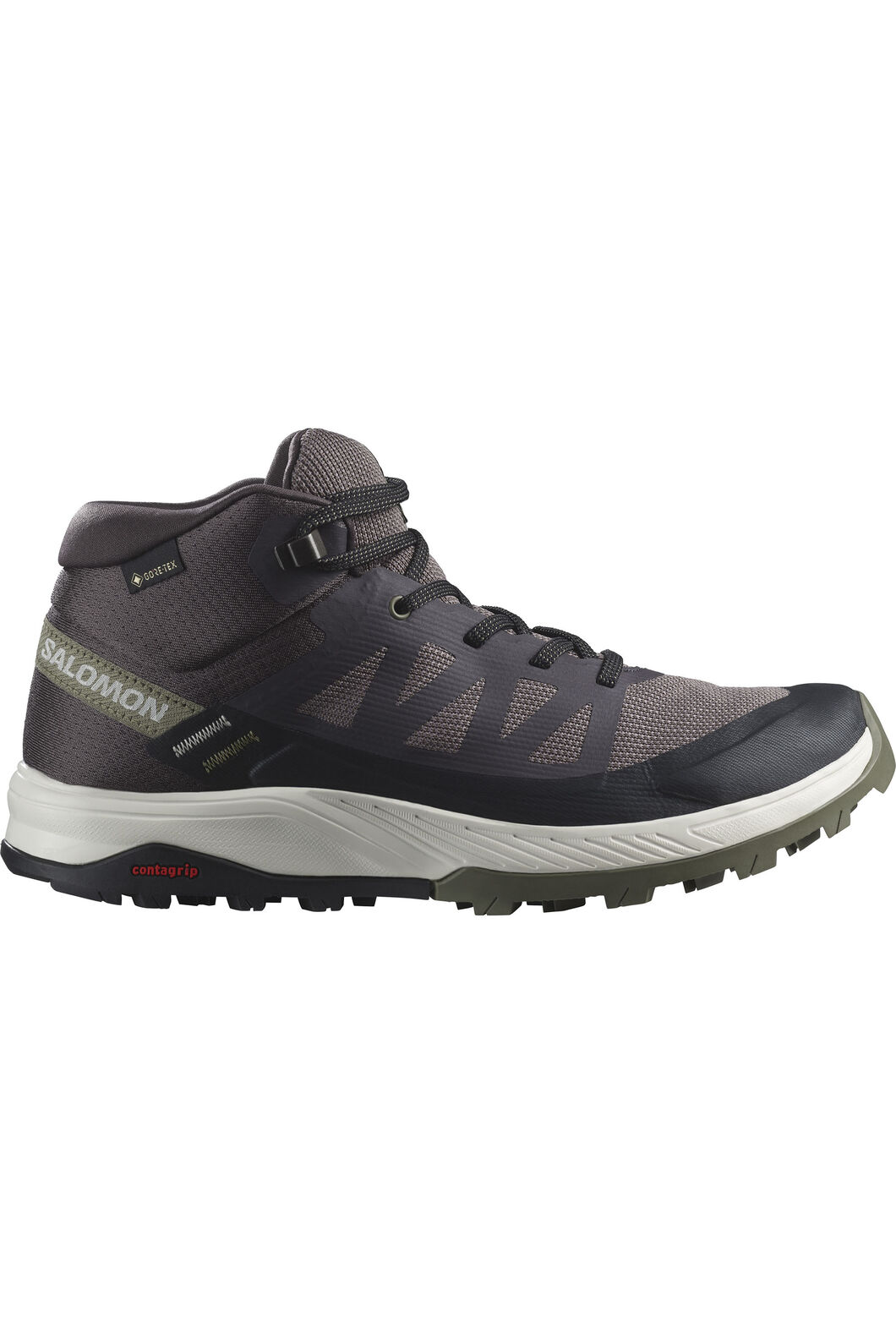 Salomon Women's Outrise Mid GTX Hiking Shoes, Shale/Black/Deep Lichen Green, hi-res