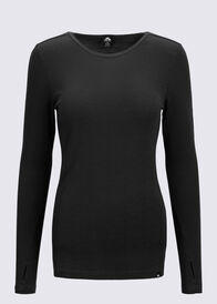 Macpac Women's 220 Merino Long Sleeve Top, Black, hi-res