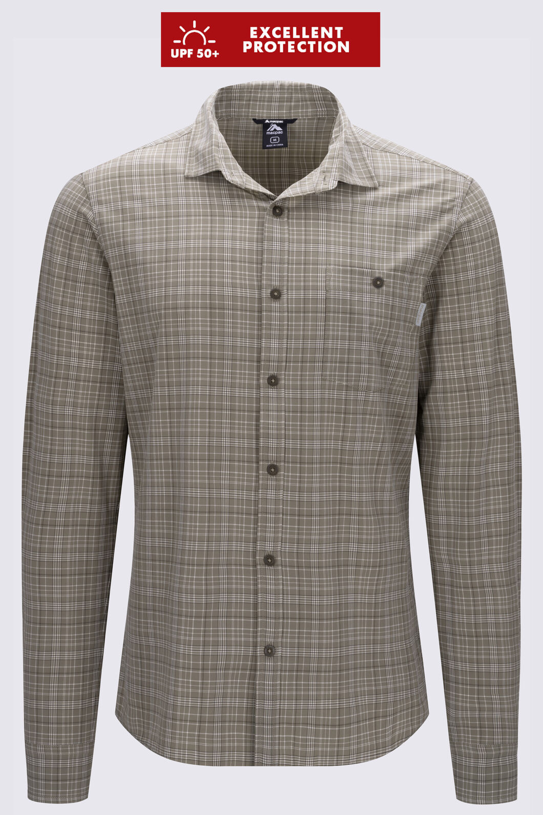 Macpac Men's Eclipse Long Sleeve Shirt, Dusky Green Check, hi-res