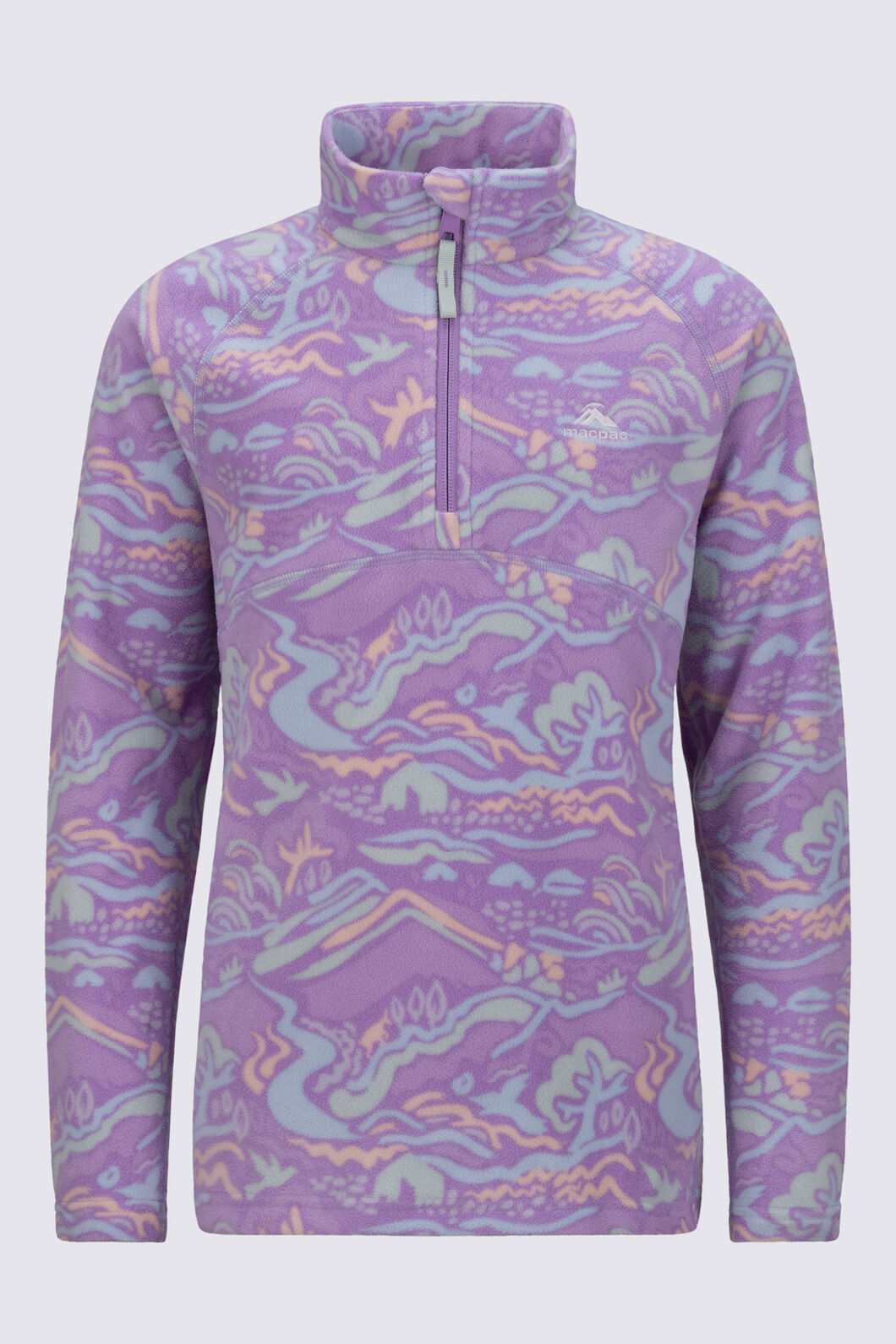 Macpac Kids' Ruru Fleece Pullover, African Violet Valley Print, hi-res