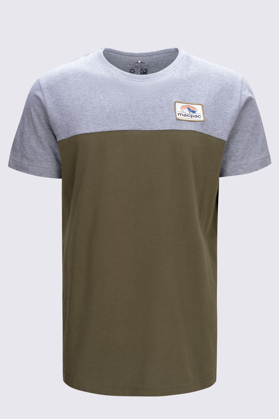 Macpac Patch Panel Fairtrade Organic Cotton Tee — Men's, Winter Moss/Grey Marle, hi-res