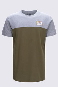 Macpac Patch Panel Fairtrade Organic Cotton Tee — Men's, Winter Moss/Grey Marle, hi-res