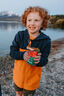 Macpac Kids' Ruru Fleece Jacket, Marmalade/Navy Iris, hi-res