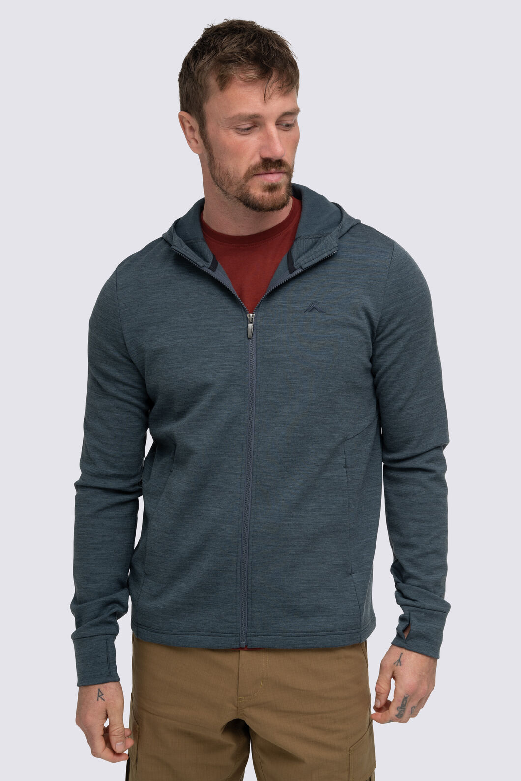 Macpac Men's Craigieburn Merino Blend 280 Hooded Jacket, Dark Slate Marle, hi-res