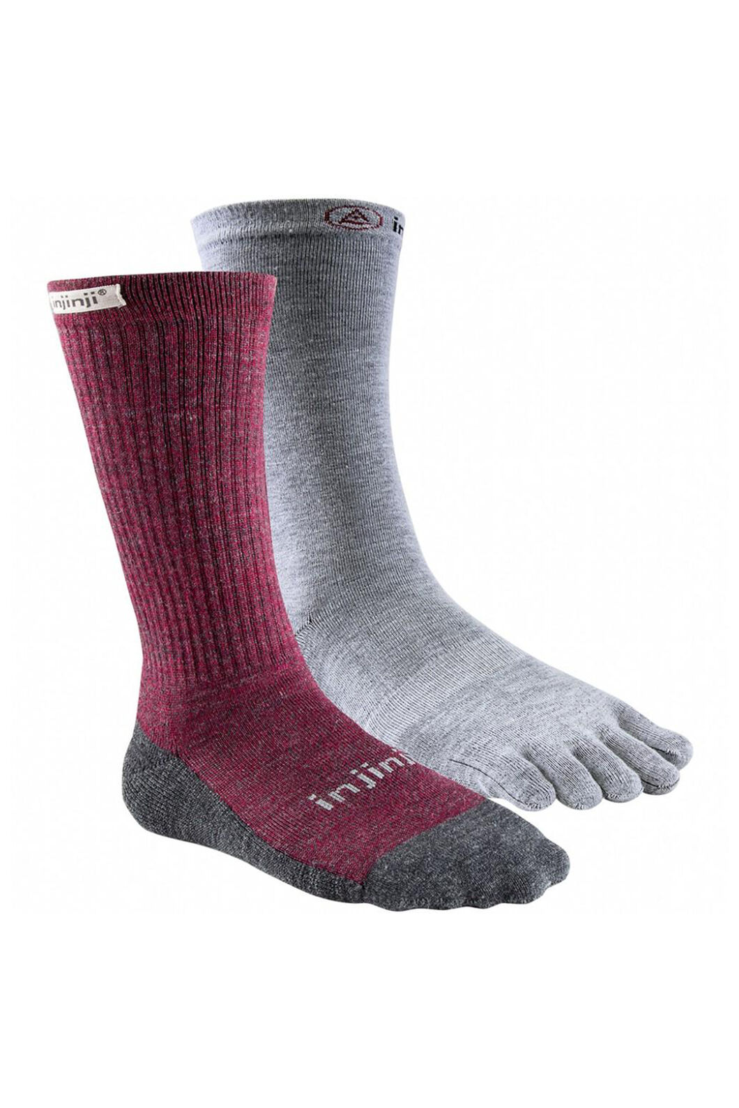 Injinji Women's Liner + Hiker Crew Socks, Maroon/Heather Grey, hi-res