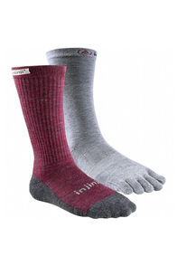 Injinji Women's Liner + Hiker Crew Socks, Maroon/Heather Grey, hi-res