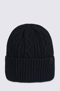 Macpac Cable Knit Merino Blend Beanie, Black, hi-res
