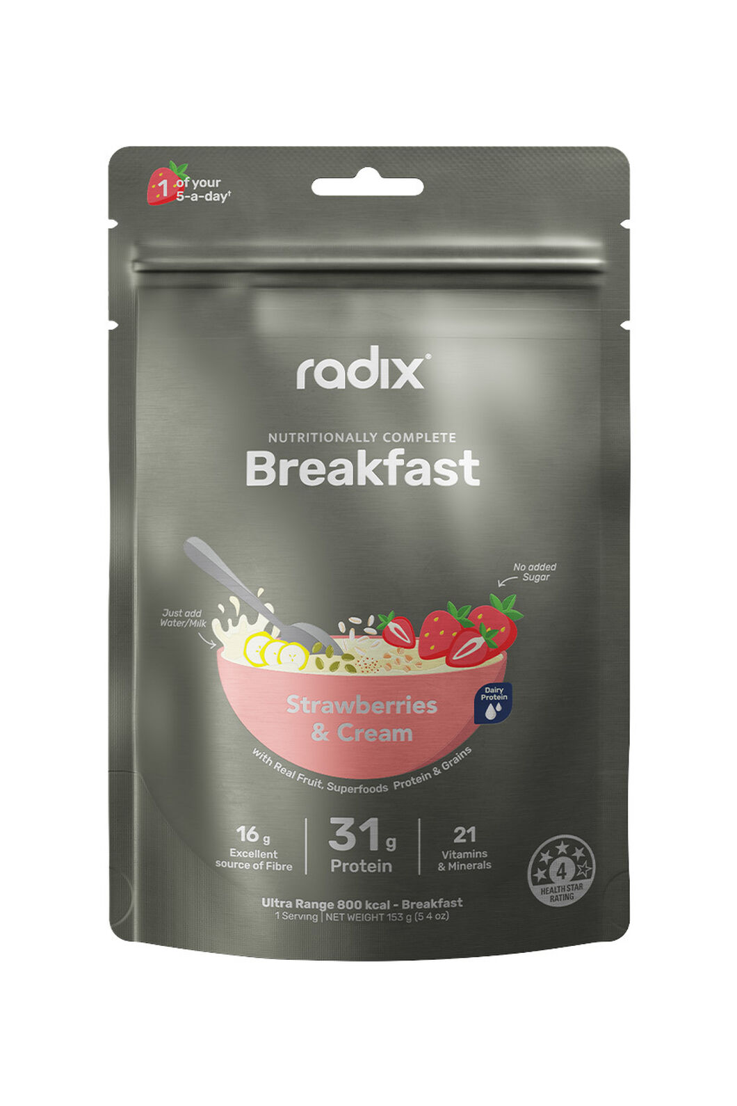 Radix ULTRA 800kcal Strawberries & Cream Dairy Breakfast - 153g, Grey, hi-res