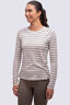 Macpac Women's Ella 180 Merino Long Sleeve T-Shirt, Egret/Plum Kitten Stripe, hi-res