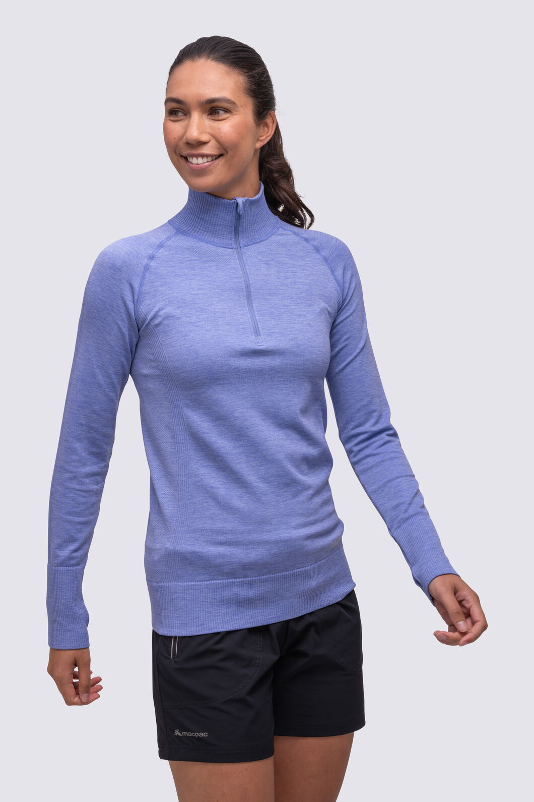 Macpac Women's Infinity ¼ Zip Top, Hydrangea, hi-res