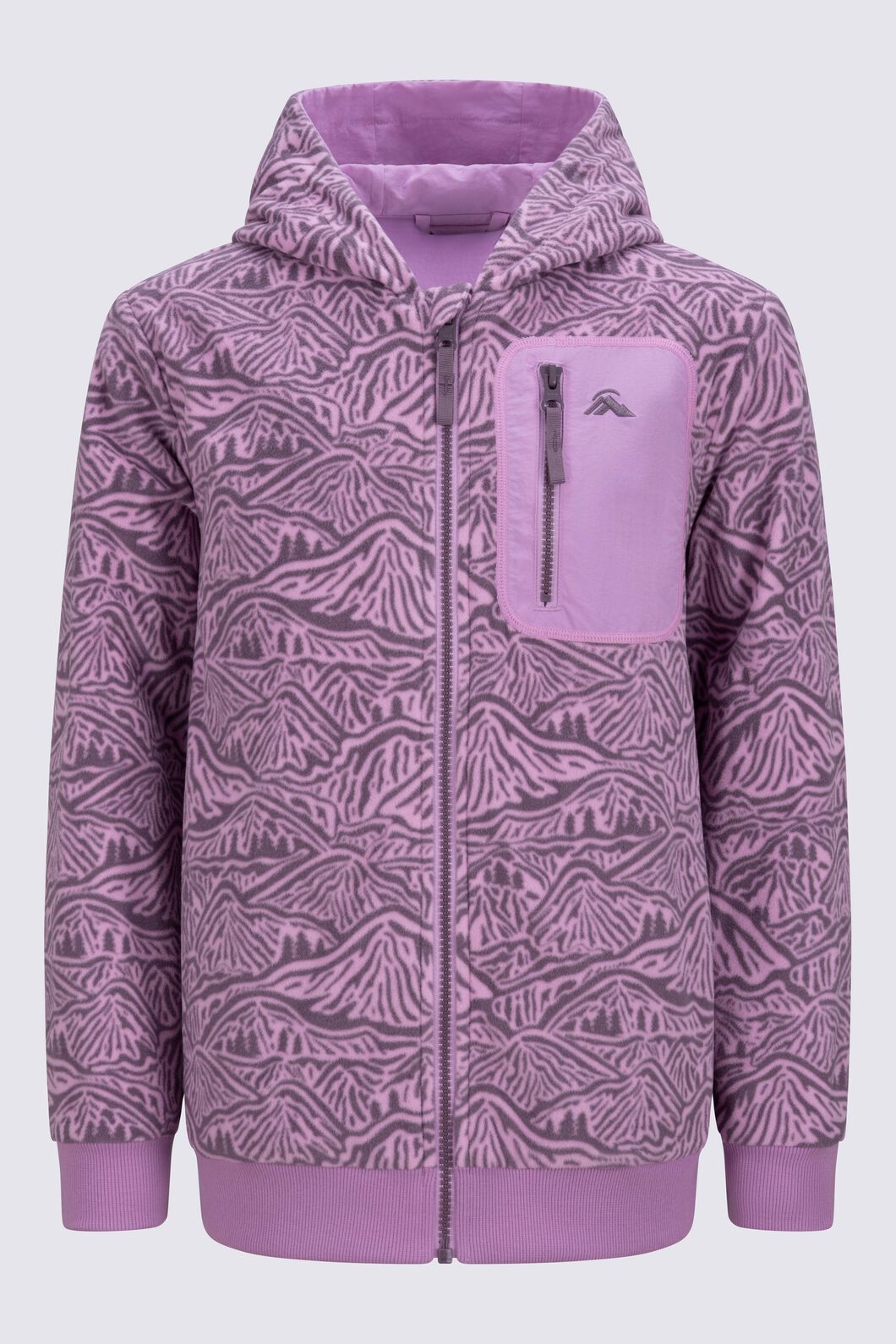 Macpac Kids&rsquo; Dune Reversible Wind Fleece, Orchid/Orchid Mountain Print, hi-res