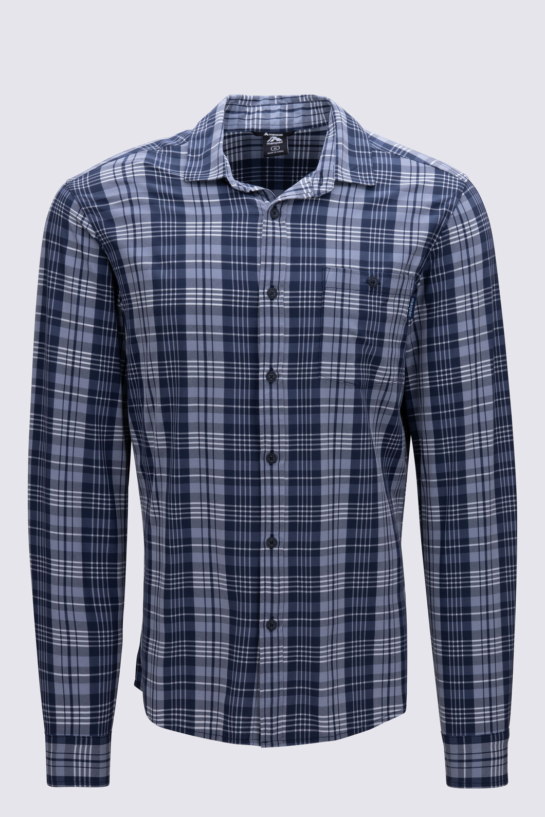 Macpac Men's Eclipse Long-Sleeve Shirt, Navy Iris Check, hi-res