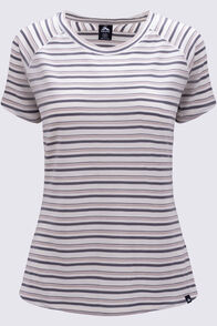 Macpac Women's Ella 180 Merino T-Shirt, Egret/Plum Kitten Stripe, hi-res