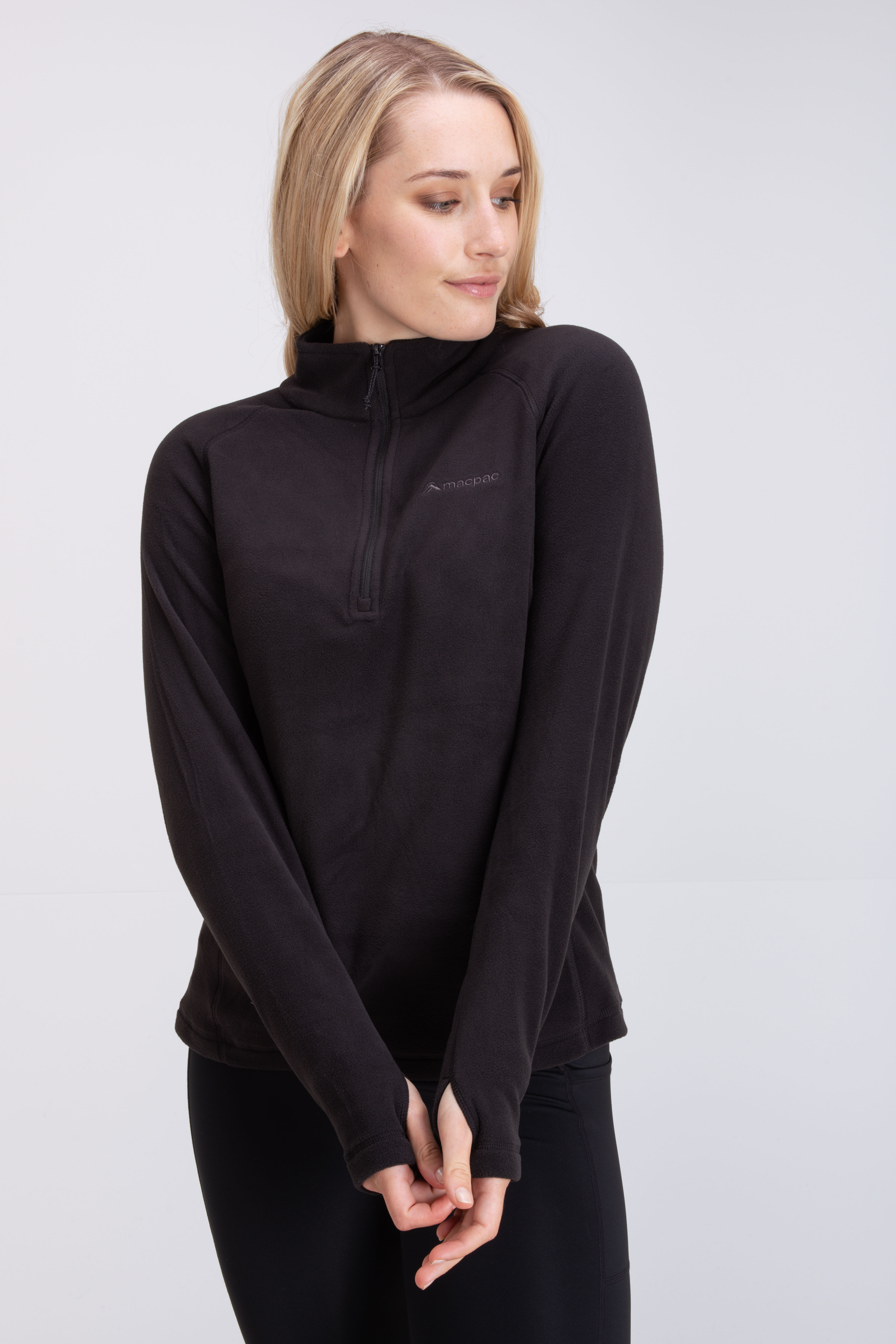 Black fleece pullover top women's