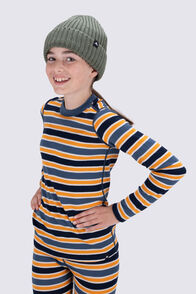 Macpac Kids' 220 Merino Long Sleeve Top, Bering Sea/Flame Orange Stripe, hi-res
