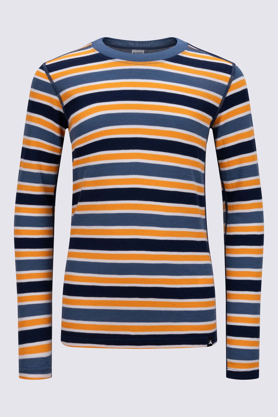 Macpac Kids' 220 Merino Long Sleeve Top, Bering Sea/Flame Orange Stripe, hi-res