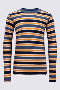 Macpac Kids' 220 Merino Long Sleeve Top, Bering Sea/Flame Orange Stripe, hi-res