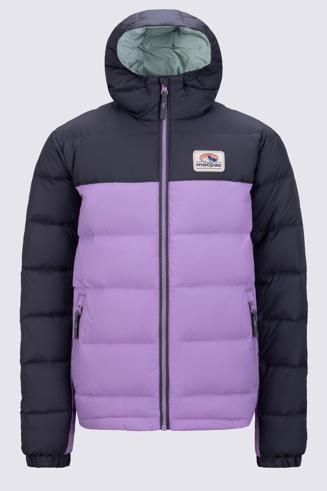 Macpac Kids' Halo Hooded Down Jacket, Asphalt/African Violet, hi-res