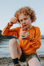 Macpac Kids' Geothermal Long Sleeve Top, Marmalade, hi-res