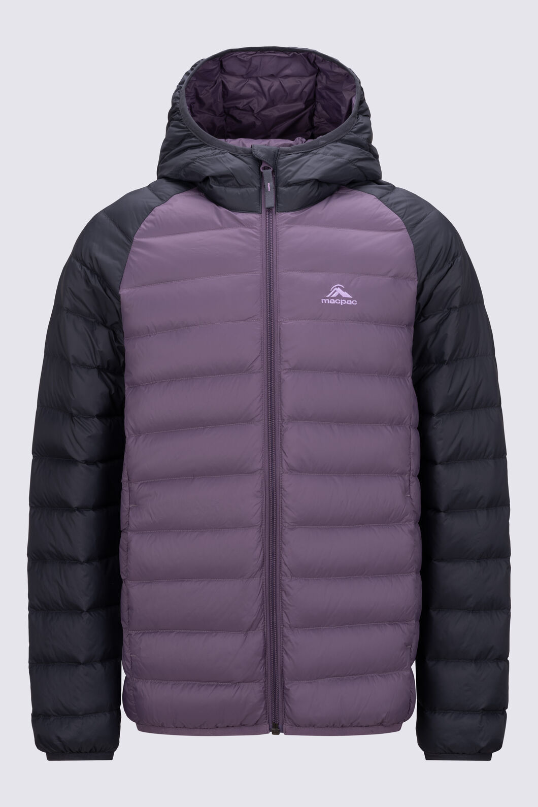 Macpac Kids' Uber Light Hooded Down Jacket, Asphalt/Arctic Dusk, hi-res