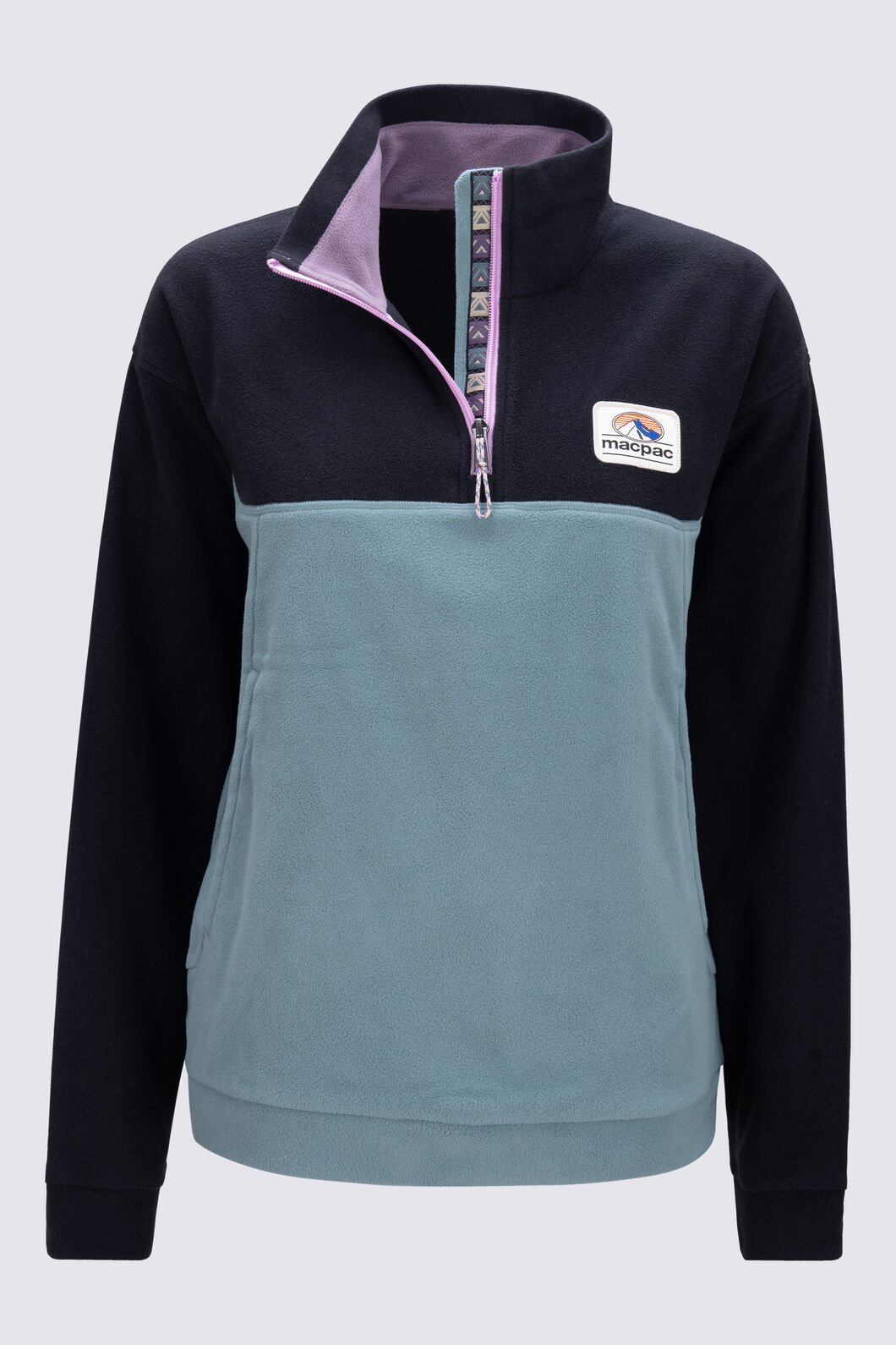 Macpac Women&rsquo;s Heritage Fleece Pullover, Black/North Atlantic, hi-res