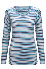 Macpac Women's 150 Merino V-Neck Top, Blue Moon Stripe, hi-res