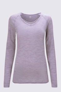 Macpac Women's 150 Merino V-Neck Top, Lavender Grey Marle, hi-res