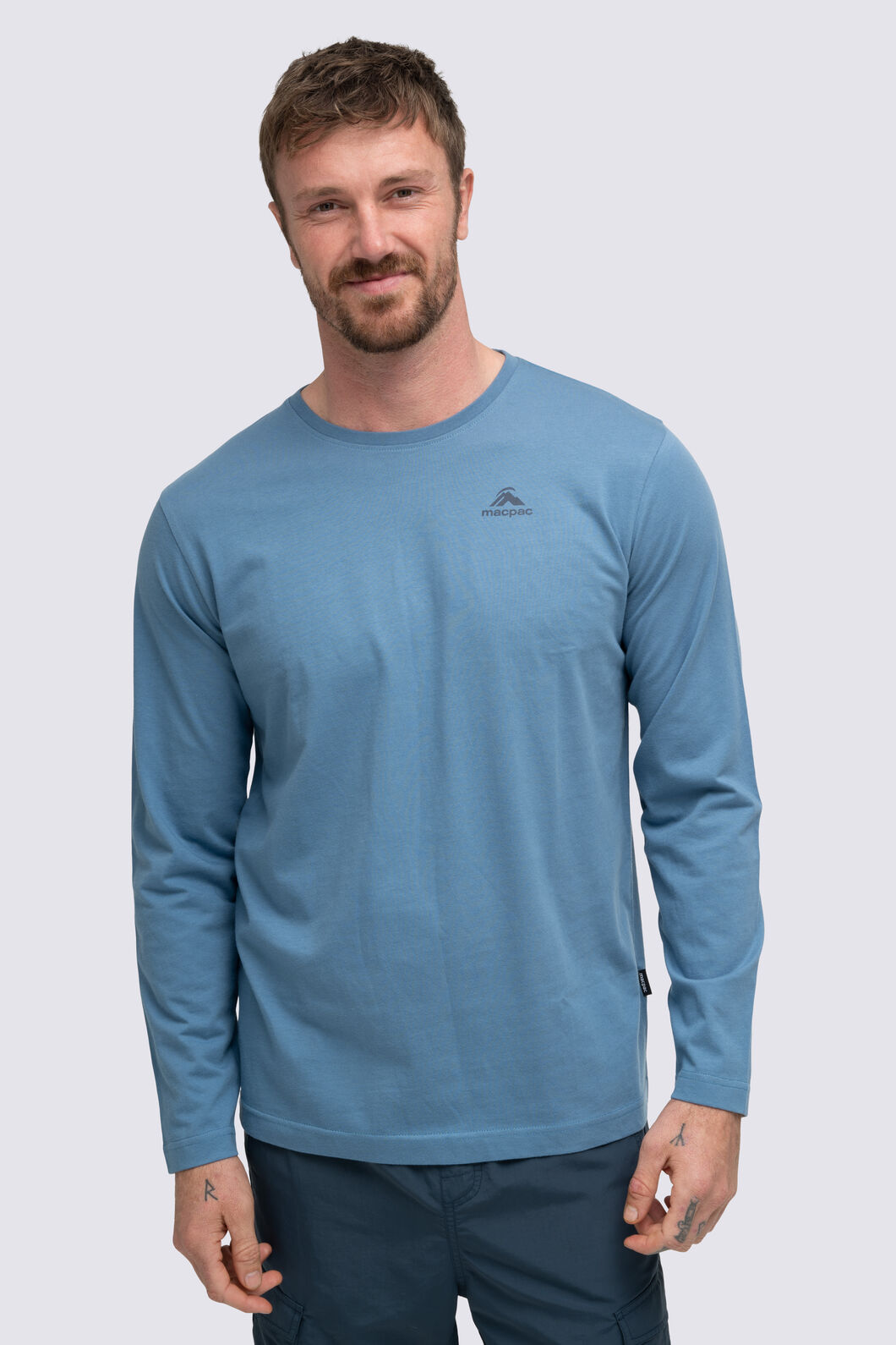Macpac Men's Stamp Fairtrade Organic Long Sleeve T-Shirt, Captains Blue, hi-res