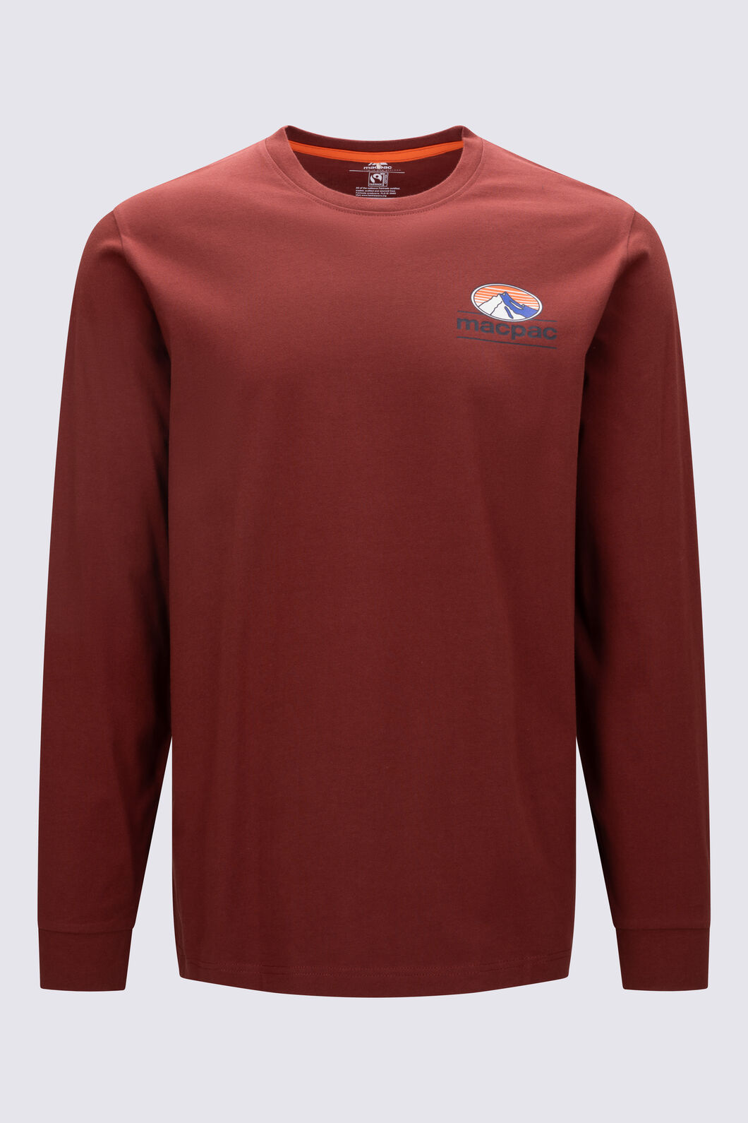 Macpac Men's Heritage Badge Fairtrade Organic Cotton Long Sleeve T-Shirt, Fired Brick, hi-res