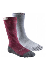 Injinji Women's Liner + Hiker Crew Socks, Maroon/Heather Grey, hi-res