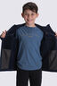Macpac Kids' Mini Mountain Hooded Fleece Jacket, Navy/Pureed Pumpkin, hi-res