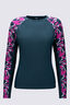 Macpac Women's Long Sleeve Rash Top, Deep Teal Shatter, hi-res
