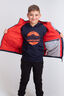 Macpac Kids' Atom Hooded Down Jacket, Navy/Molten Lava, hi-res
