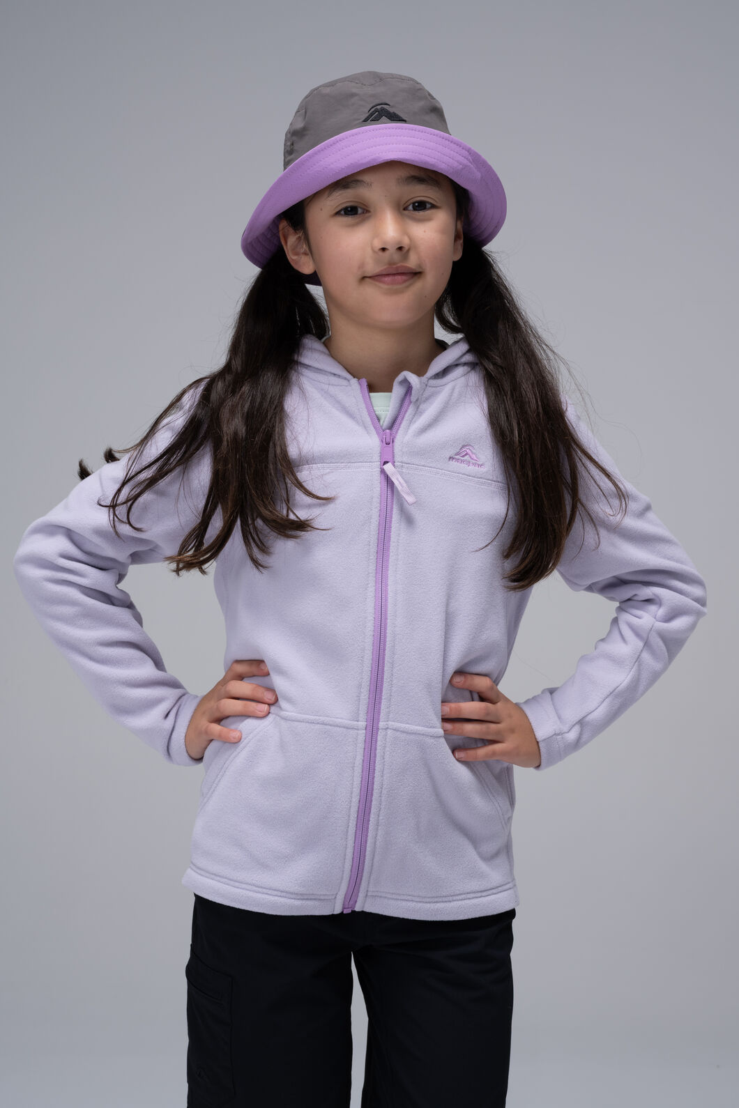 Macpac Kids' Winger Reversible Bucket Hat, African Violet/Dark Gull Grey, hi-res