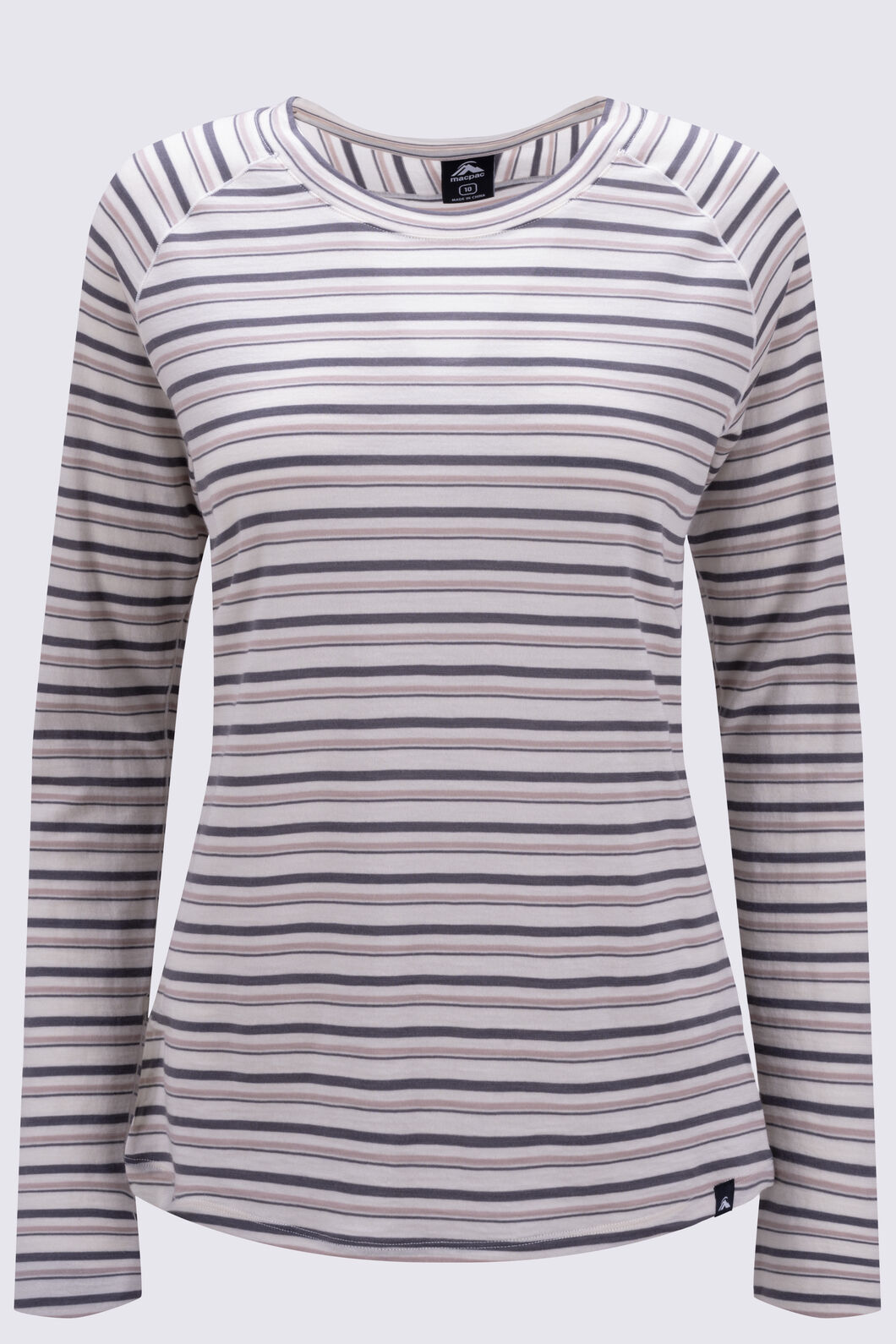 Macpac Women's Ella 180 Merino Long Sleeve T-Shirt, Egret/Plum Kitten Stripe, hi-res