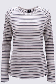Macpac Women's Ella 180 Merino Long Sleeve T-Shirt, Egret/Plum Kitten Stripe, hi-res