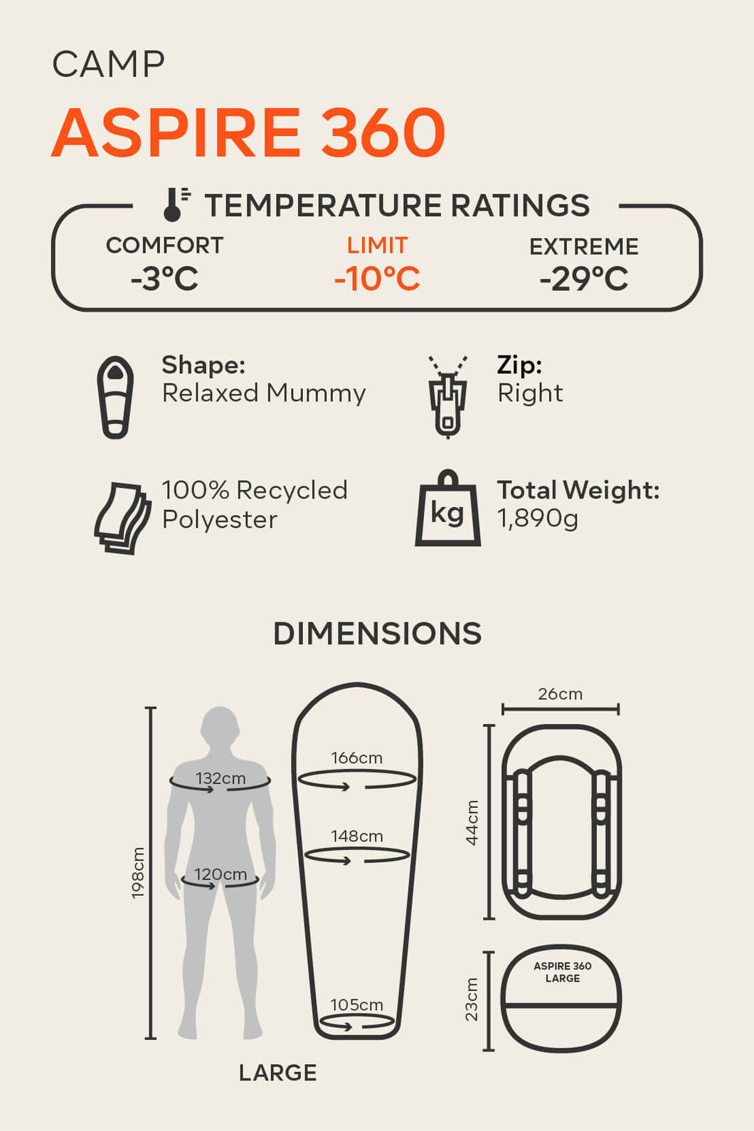 Macpac Large Aspire 360 Synthetic Sleeping Bag (-10&deg;C), Andorra, hi-res
