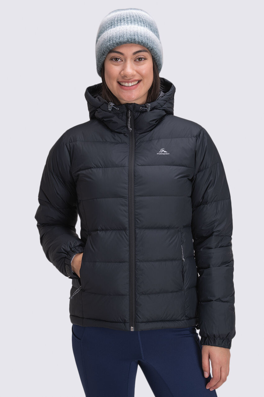 Black hooded shop down jacket women's