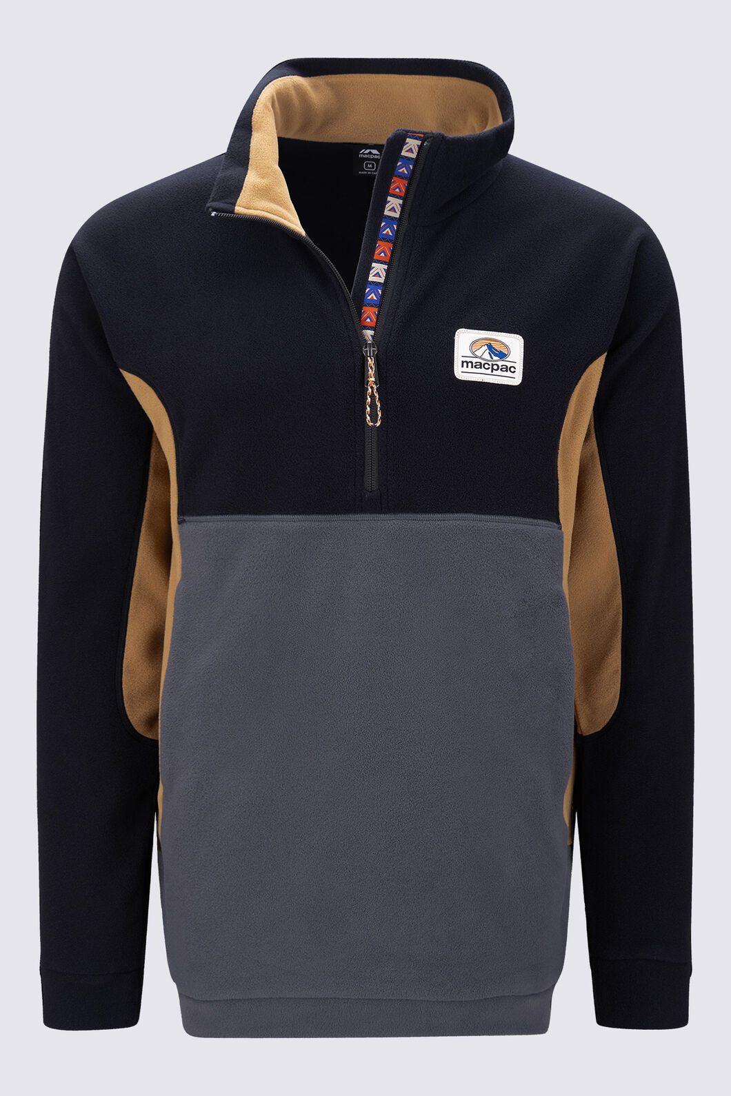 Macpac Men&rsquo;s Heritage Fleece Pullover, Black/Asphalt/Dijon, hi-res