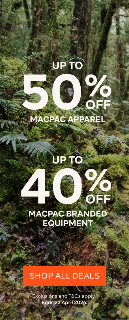 UP TO 50% OFF MACPAC APPAREL, UP TO 40% OFF MACPAC BRANDED EQUIPMENT