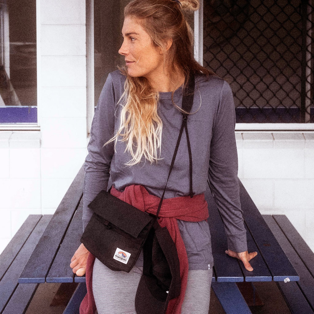 Woman wearing grey macpac cotton tee shirt