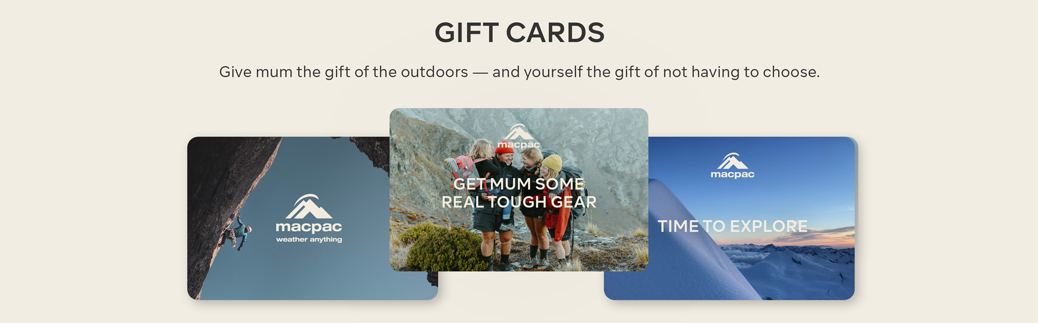 GIFT CARDS - Give mum the gift of the outdoors