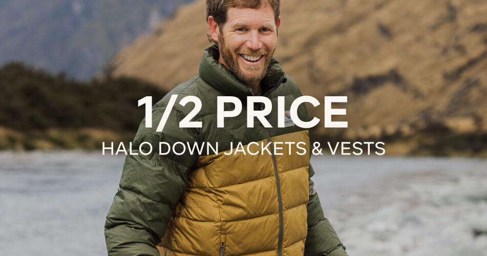 1/2 PRICE HALO DOWN JACKETS AND VESTS