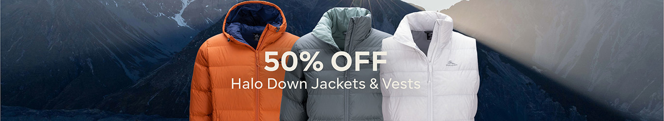 50% OFF HALO DOWN JACKETS & VESTS