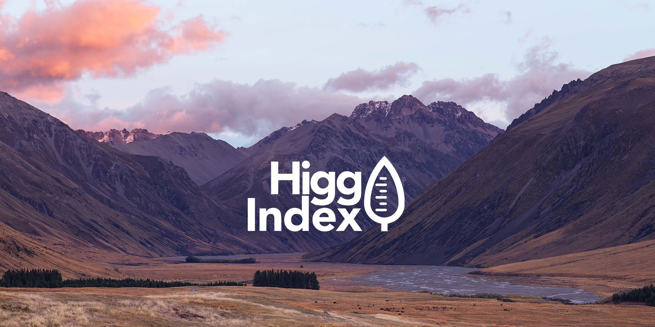 Higg Index logo with mountains in background