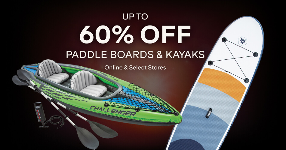 UP TO 60% OFF PADDLEBOARDS & KAYAKS - ONLINE AND SELECT STORES